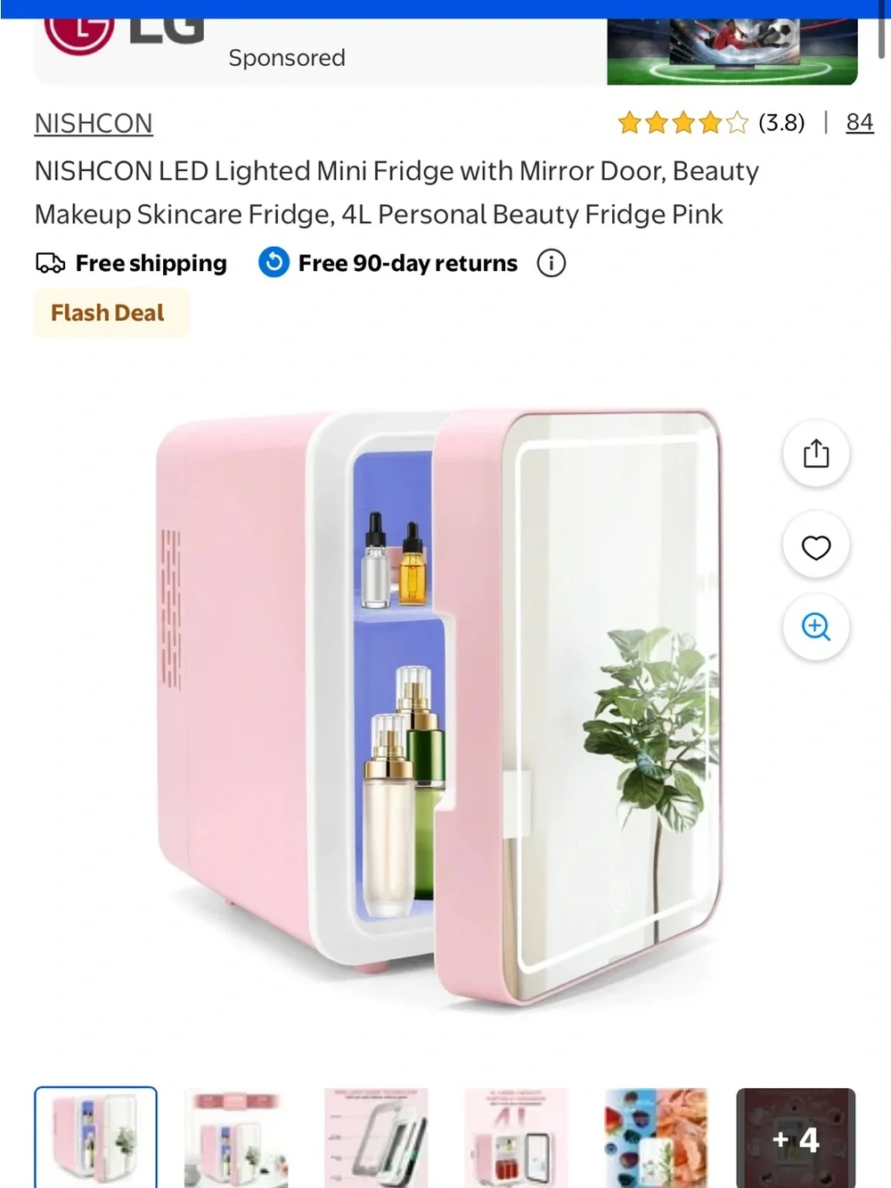 Pink LED Mini Beauty Fridge with Mirror Door